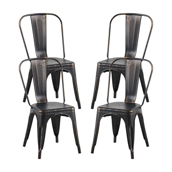 Set of 4 Sanded Matte Black Industrial Metal Dining Chairs 18 Inch Seat Height Stackable, Indoor Outdoor, Lightweight Easy-Clean Surface, Easy Assembly, Durable Modern Design.