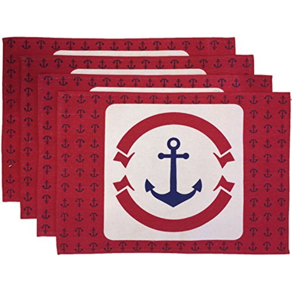 Set of 4, Seaside Print Coastal Nautical Anchor Design Tapestry placemats for Dining Table, Table mat for Dining Room Easy to Clean, Machine Washable Size: 13 x 19.