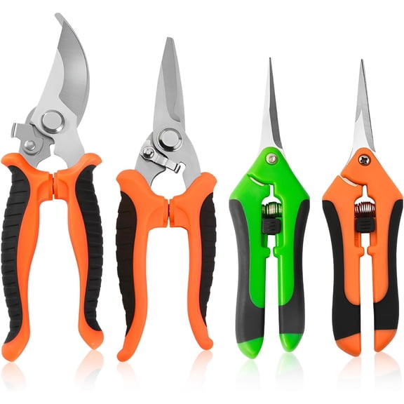 Set of 4 Secateurs, Professional Bonsai Shears, Plant Shears, Harvesting Shears with Locking Handle, Non-Slip Lopper, Rose Scissors, Bypass Cutting Edge for Bonsai, Fruits, Plants, Flowers