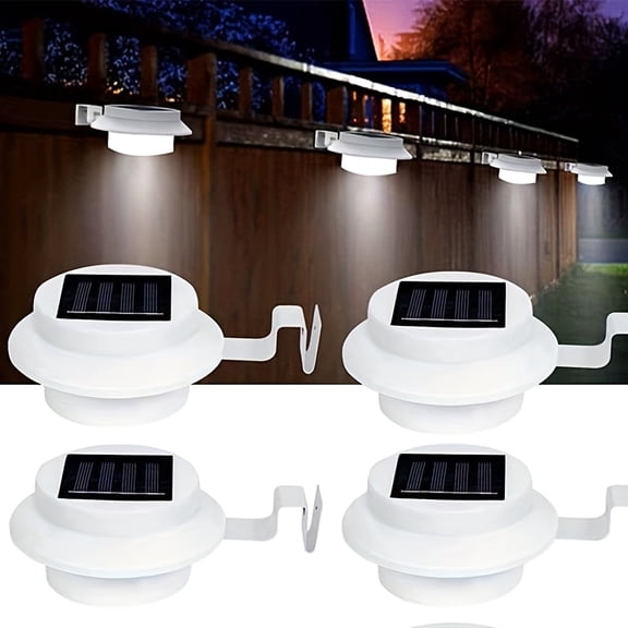 Set of 4 - Solar-Powered 3LED Gutter Lights for Outdoor Use, Automatic from Dusk to Dawn, with IP44 Rating, Ideal for Fences, Walls, Yards, Roofs, Gutters, And Garden Safety