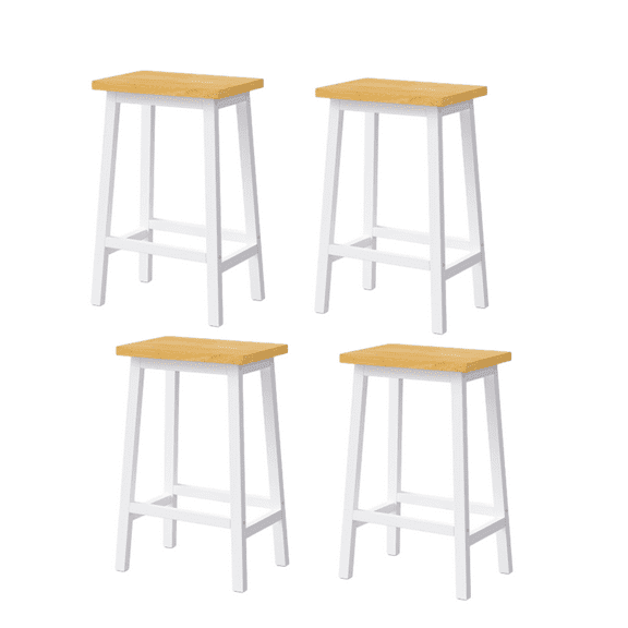Set of 4 Solid Wood Bar Stools, 25.6" Tall Bar Chairs, Kitchen Counter Stools with Footrests, Farmhouse Stools for Dining Room, Kitchen, Counter (White)