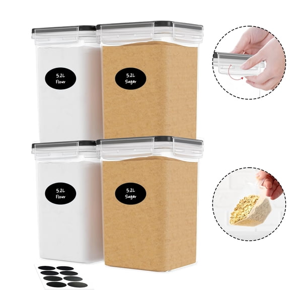 Set of 4 Spacious Kitchen Organizers And Pantry Storage Solutions, Each with a Capacity of 5.2 Liters (175 Ounces). These Plastic Containers Are Airtight And Come with Lids