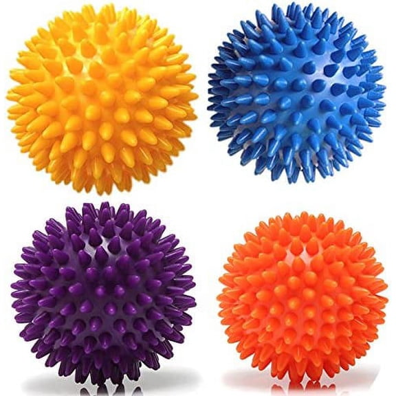 Set of 4 Spiky Deep Tissue Massage Hard Ball - Plantar Fasciitis Broken Ankle Foot Break up Scar Tissue Tight Sore Muscle Knot Neck Shoulder All Body Relieve
