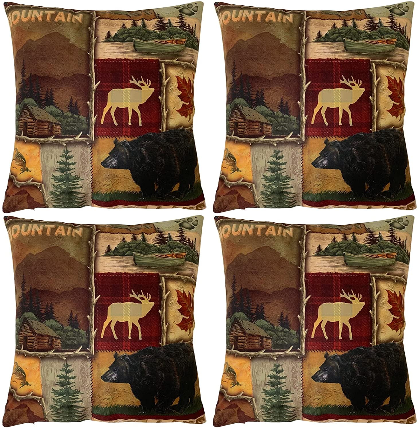 Rustic Lodge Bear Moose Deer 18x18 Inch Short Plush Pillow Covers