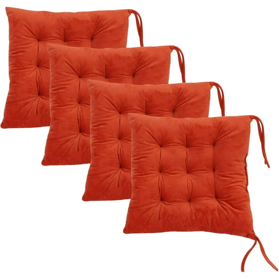 Set of 4 Square Chair Pads Indoor Seat Cushions Pillows with Ties Soft Comfortable Non Slip Chair Mat for Kitchen Dining Office Desk Living Room Outdoor Tatami 15.5" - Orange