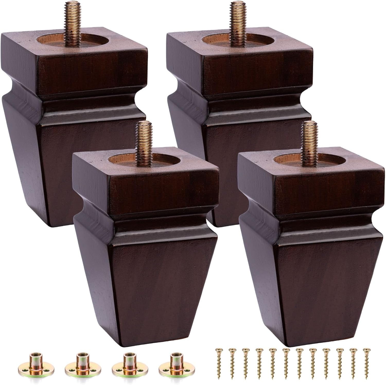 CHGCRAFT 4-Pack L-Shaped Wood Bed Riser Feet – Adjustable Furniture Legs, Non-Slip Floor Pads, 119mm X 119mm X 47mm, For Sofa, Bed, Desk, Cabinet
