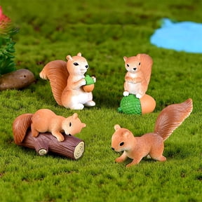 Set of 4 Squirrel Garden Accessories, Miniature Squirrel Figurines Kit, Fairy Garden Accessories for Micro Landscape Decoration Plant Pots Bonsai Craft Decor