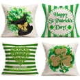 thumbnail image 1 of Set of 4 St Patrick''s Day Pillow Covers Green Clover Black Cap Decorative Pillows Cover Happy St Patrick''s Day Lettering Pillow Case Cotton Linen Cushion Cover for Couch 18"x18" (SPLT Set 4), 1 of 5