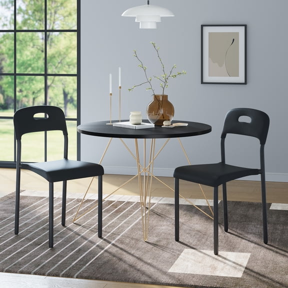 Set of 4 Stackable Dining Chairs, Ergonomic Back Plastic Kitchen Chairs with Metal Legs, Easy Assembly, Waterproof & Stain-Resistant, Suitable for Indoor Outdoor Office, White