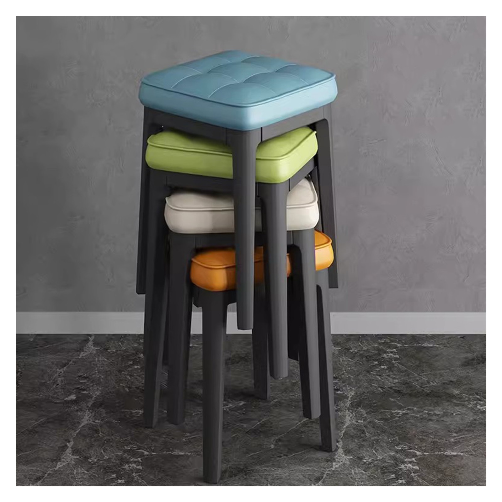 Backless Stackable Chair Set of 4 Stacking Stools Dining Chairs 18-Inch Height Backless Counter ...