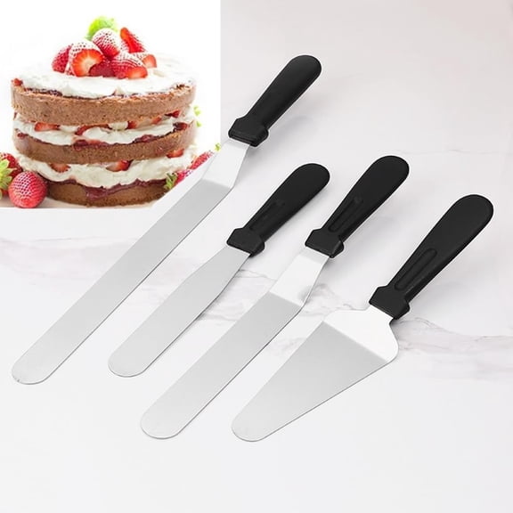Set of 4 Stainless Steel Cake Spatula, Cake Angled Spatula Set with 8, 10 &12 Inch Blades and Pie Server, plastics Handle Suitable for Home, Kitchen or Bakery