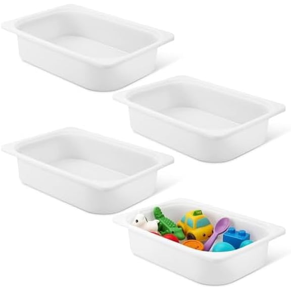 Set of 4 Storage Box White 16-1/2 x 11-3/4 x 4 Stackable Plastic Bins Open Storage Boxes, Book Organizer Polypropylene Cabinet Organizer for Home Office and School Supplies