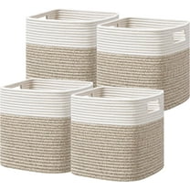 Set of 4 Storage Cubes-11 X 10.5 X 10.5 In, Cotton Rope Basket for Shelves, Toys, Book, Cube Storage Bin with Handles, Woven Storage Basket for Organizing, White/Brown