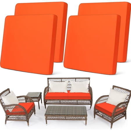 Set of 4 Stretch Patio Cushion Covers Sofa Couch Seat Chair Slipcovers Waterproof Cushion Cover Replacement Furniture Protector for Pets Washable(Seat Cover,Orange)