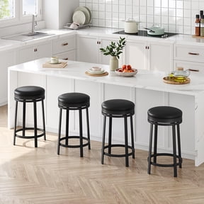 Set of 4 Swivel Bar Stools  24" Counter Height  Backless Round PU Leather Seats  Sturdy Metal Frame with Footrest  Modern Black Bar Chairs for Kitchen Island, Dining Room, Home Bar