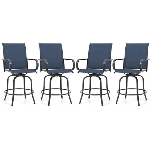 Set of 4 Swivel Outdoor Bar Stools, All-Weather Bar Height Patio Chairs, 330LBS Capacity, 360 Rotating Outside Bar Chairs with High Back Armrests, for Porch Yard Lawn Garden Pool (Navy)