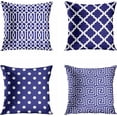 thumbnail image 1 of Set of 4 Throw Pillow Covers 18x18 Inch Navy Blue and White Polkadots Quatrefoil Trellis Pattern Home Decor Pillowcases Square Cushion Covers for Sofa Bed Couch, 1 of 4