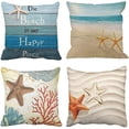 thumbnail image 1 of Set of 4 Throw Pillow Covers Beach Starfish and Summer is My Happy Place Rhinestone Decorative Pillow Cases Home Decor Square 18x18 Inches Pillowcases, 1 of 6