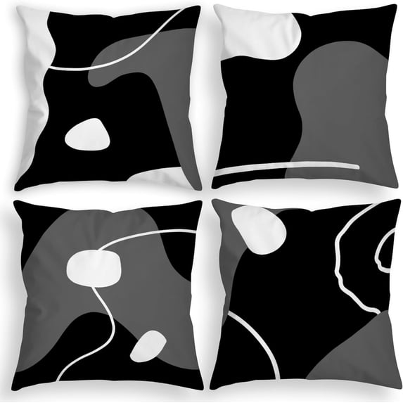 Set of 4 Throw Pillow Covers Black Decorative Throw Pillows for Couch Abstract Modern 18x18 Pillow Cases for Bed Sofa Living Room Accent Cushion Cover Boho Artistic Grey White