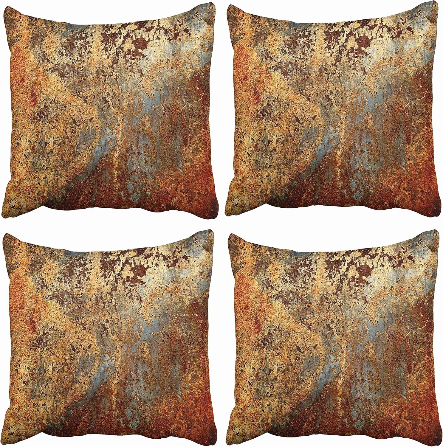 Set of 4 Throw Pillow Covers Brown Rust Colorful Metal Rusty Steel Iron Structure Wall Door Modern Abstract Decorative Square 20x20 Inches Pillowcases Home Decor Cases Cover