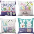 thumbnail image 1 of Set of 4 Throw Pillow Covers Happy Easter Cute Rabbit Eggs Basket Flowers Spring Decorative Pillow Cases Home Decor Standard Square 18x18 Inches Pillowcases, 1 of 6
