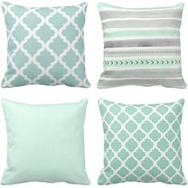 Set of 4 Throw Pillow Covers Mint Moroccan Green Quatrefoil Gray Watercolour Stripes Arrows Generic Solid Decorative Bedroom Pillow Cases Home Decor Square 18x18 Inches Pillowcases