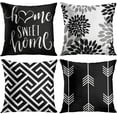 thumbnail image 1 of Set of 4 Throw Pillow Covers Modern Abstract Geometry Black White and Grey Words Sweet Floral Arrow Decorative Pillow Cases Home Decor Standard Square 18x18 Inches Pillowcases, 1 of 6