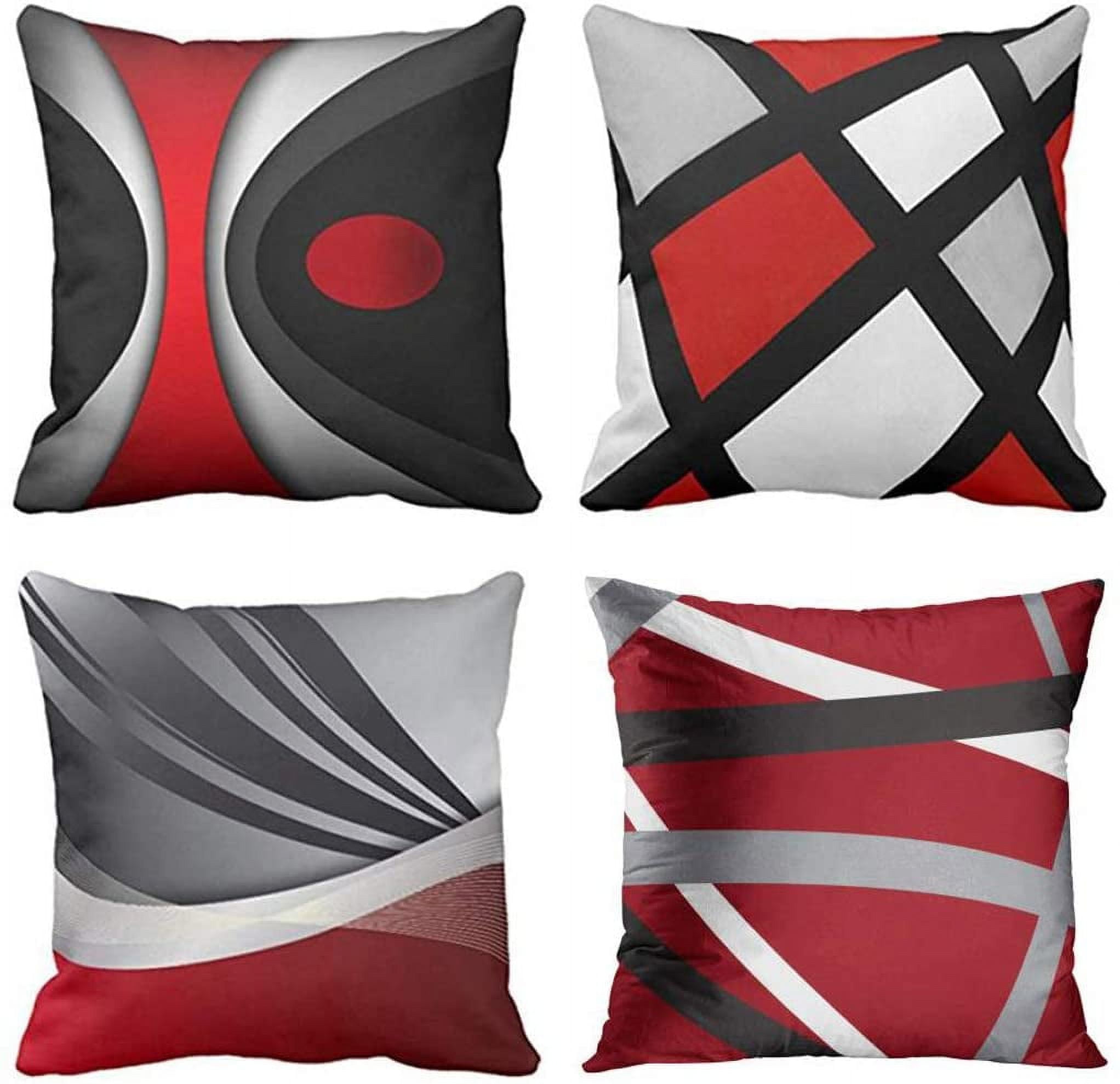 Red black and store gray throw pillows
