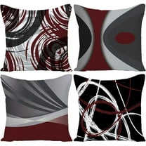 Set of 4 Throw Pillow Covers Modern Abstract Wine Red Stripes Gray Black White Acrylic Bold Grey Decorative Pillow Cases Home Decor Square 16x16 Inches Pillowcases