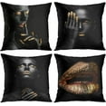 thumbnail image 1 of Set of 4 Throw Pillow Covers Modern Black and Gold Lip Fingers Face African Women Ethnic Tribe Decorative Pillow Cases Home Decor Standard Square 18x18 Inches Pillowcases, 1 of 6
