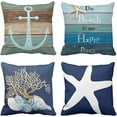 thumbnail image 1 of Set of 4 Throw Pillow Covers Nautical Coastal Beach and Blue Turquoise Anchor Weathered Wood Old Decorative Pillow Cases Home Decor Square 18x18 Inches Pillowcases, 1 of 5