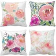 thumbnail image 1 of Set of 4 Throw Pillow Covers Peonies Summer Watercolor Floral Pink Flower Girly Pastel Mint Colorful Decorative Pillow Cases Home Decor Square 20x20 Inches Pillowcases, 1 of 5