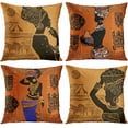 thumbnail image 1 of Set of 4 Throw Pillow Covers Retro Abstract Black and Brown Basket Zebra Giraffe African Women Ethnic Tribe Decorative Pillow Cases Home Decor Standard Square 18x18 Inches Pillowcases, 1 of 6