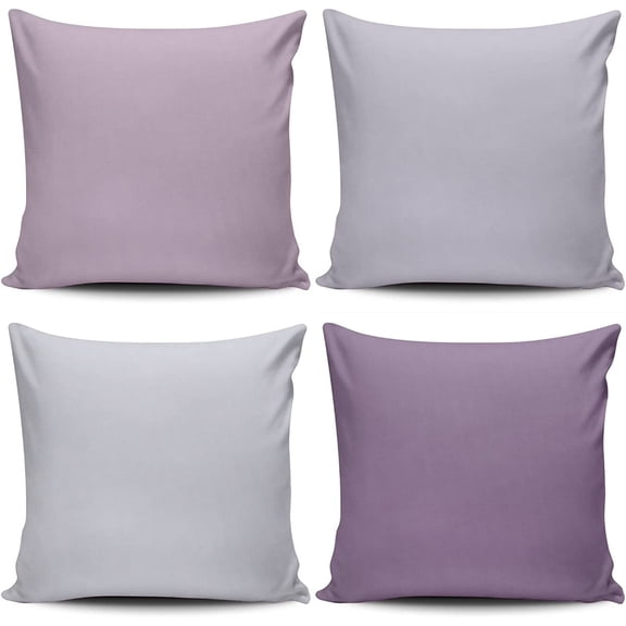 Set of 4 Throw Pillow Covers, Solid Colors 18x18 Inches Home Decor Square Pillowcase Cushion Cases Decorative Pillow Cases for Accent Couch Sofa Bedroom, Lavender Purple Fair Orchid Lilac Grey