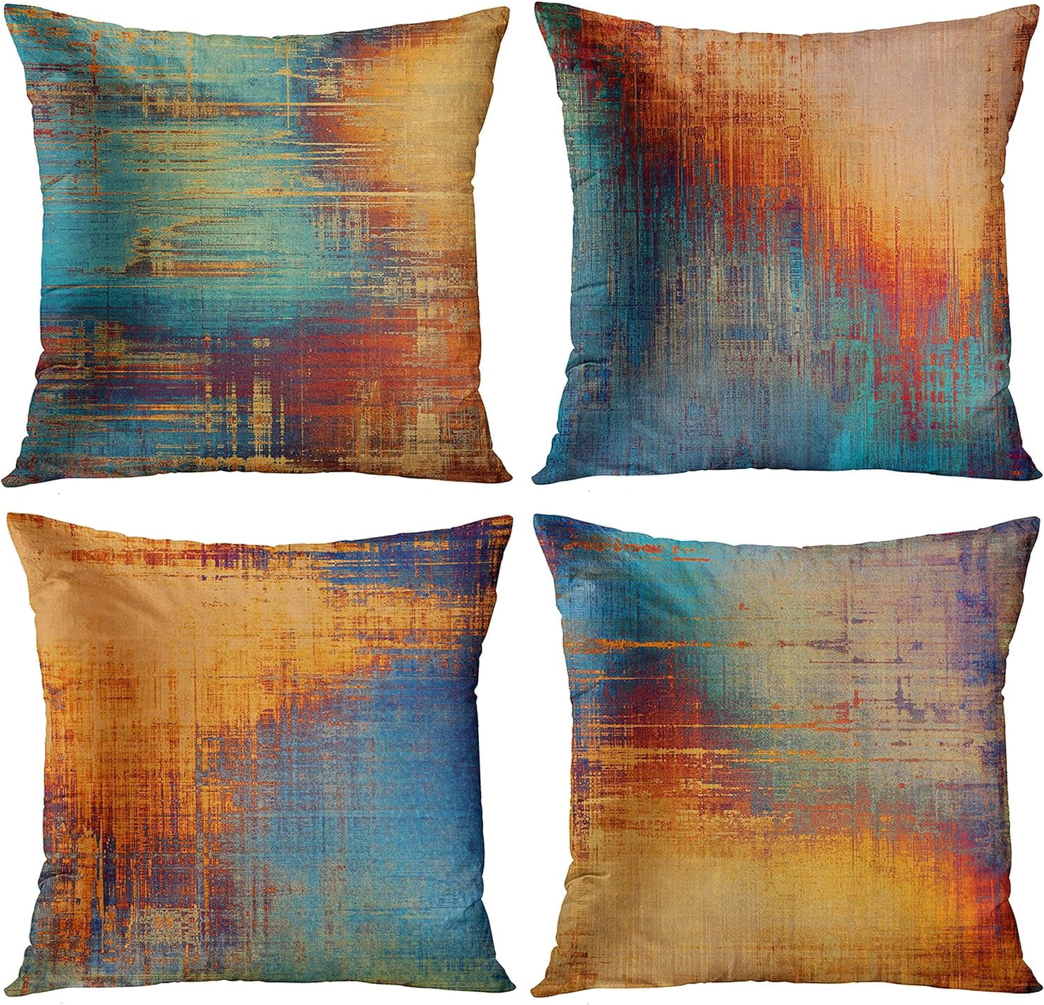 Abstract Blue and Orange Polyester Euro Pillowcases Set of 4