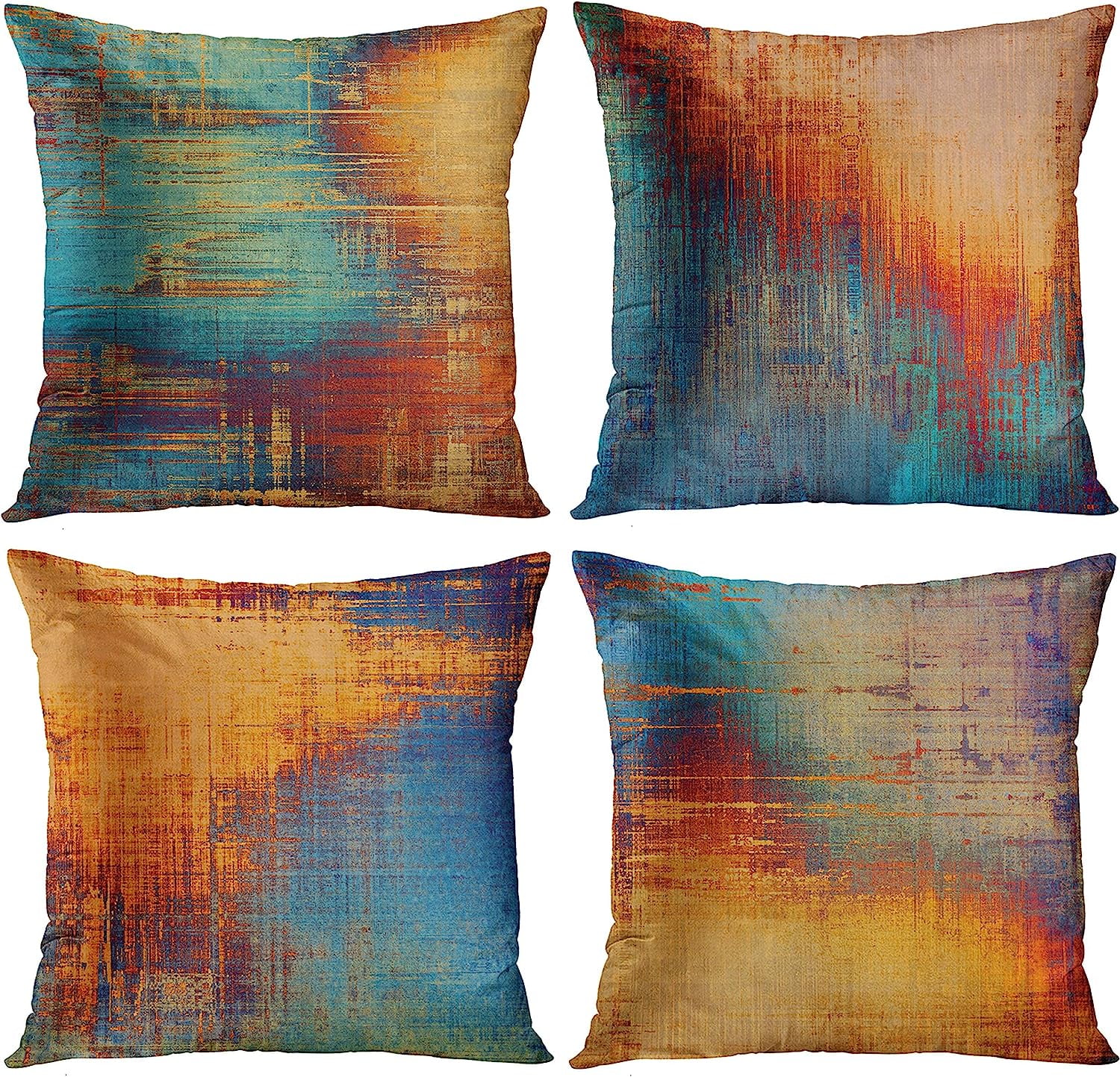 Abstract Blue and Orange Polyester Euro Pillowcases Set of 4