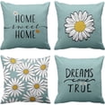 thumbnail image 1 of Set of 4 Throw Pillow Covers White Daisy Home Sweet Home Dream Come True Blue Decorative Pillow Cases Home Decor Standard Square 18x18 Inches Pillowcases, 1 of 6
