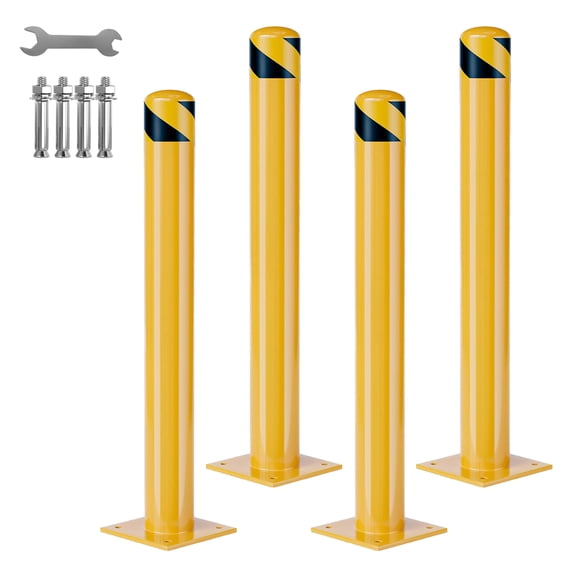 Set of 4 Traffic Delineator Posts with Reflective Tape & Anchor Bolts,48-Inch Safety Cones for Construction Zones, Parking Areas, and Crowd Management