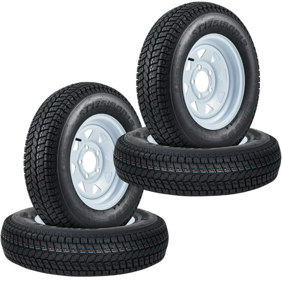 Set of 4 Trailer Tires Rims ST175/80D13 175 80 13 Tire, 5 Lug on 4.5", White Spoke Wheel Load Range C, 6 PLY Heavy Duty Utility & Boat Trailer Tires, Easy Installation