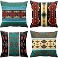 thumbnail image 1 of Set of 4 Turquoise Ethnic Throw Pillow Covers Abstract Ikat Art and Mexican Style Decorative Pillow Cases Home Decor Standard Square 18x18 Inches Pillowcases, 1 of 6