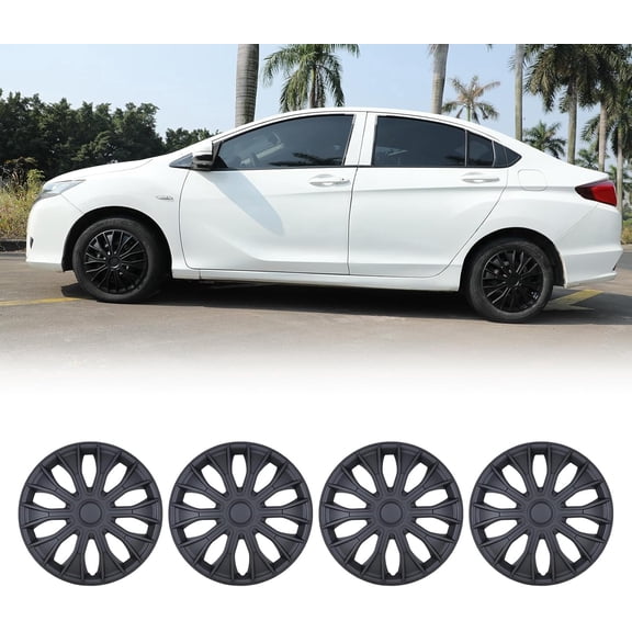 Set of 4- Universal 15 inch Wheel Rim Covers Snap-On Matte Black ABS Material 15 inch Hubcaps for Toyota Nissan Hyundai Honda BYD KIA Tesla and More Models