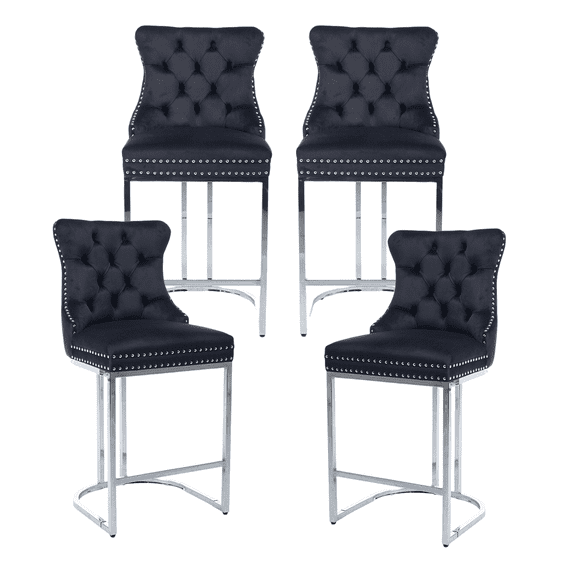 Set of 4 Upholstered Soft Backrest Cushions Chairs, 26" Counter Height Dining Chairs with Button Back Rivet Trim Dining Chair, for Living Room, Kitchen, Dining Room, Reading Room