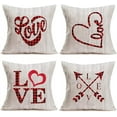 thumbnail image 1 of Set of 4 Valentines Day Throw Pillow Covers Retro Wood with Red Black Buffalo Check Plaid Love Arrow Decorative Pillow Cover 18x18 Sweet Heart Home Decor Pillow Cases for Couch, Cotton Linen, 1 of 4