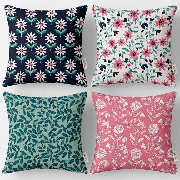 Set of 4 Vargottam 20x20 Cotton Cushion Covers - Decorative Reversible Pillow Covers with Concealed Zipper - Filler Not Included - Floral Print, Multicolor