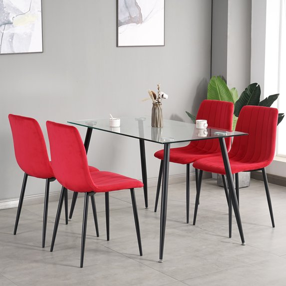 Set of 4 Velvet Dining Chairs, 16.9 Inch Width Modern Upholstered Side Chair with Black Metal Legs and High Backrest Design for Living Room, Kitchen and Dinning room, Red