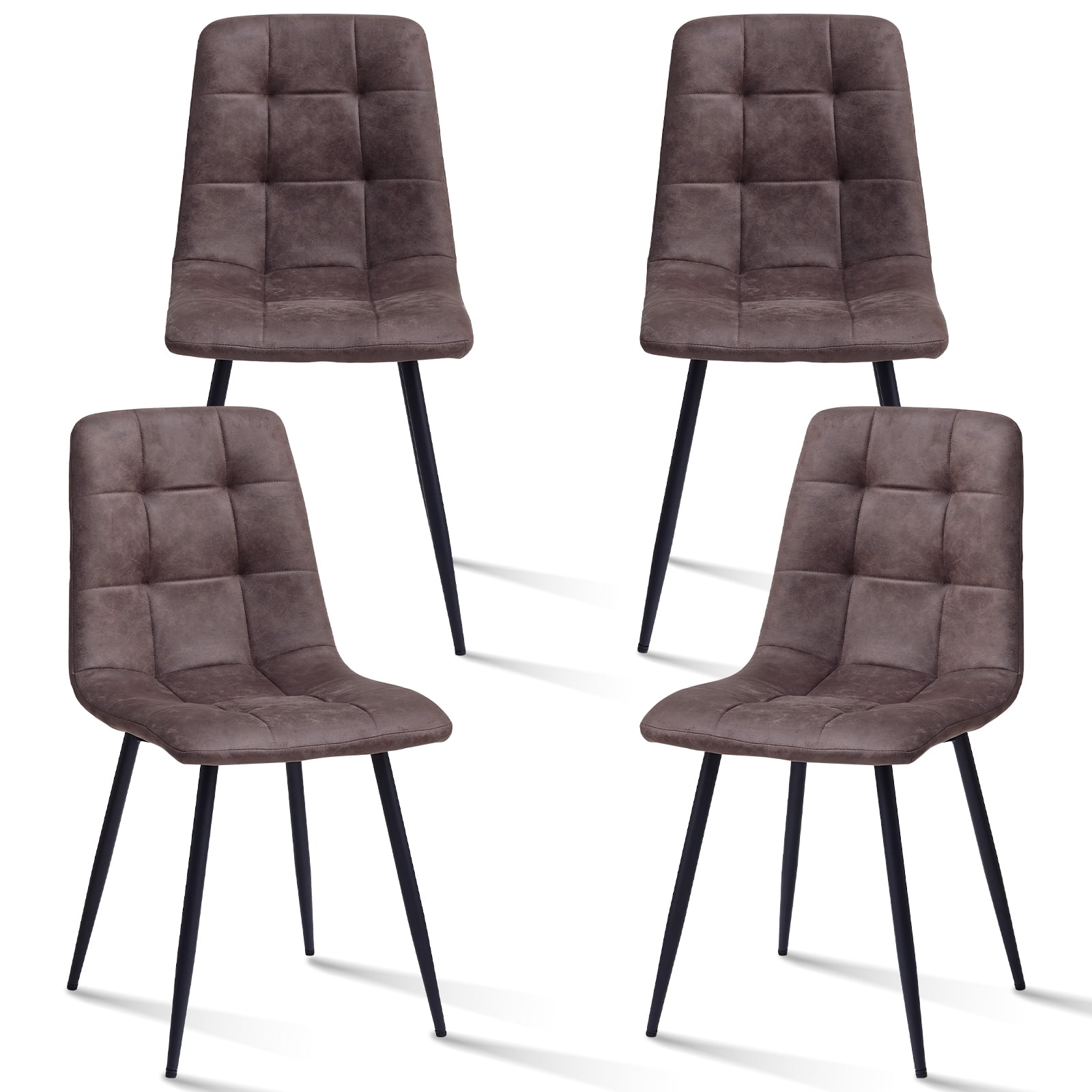 Set of 4 Velvet Dining Chairs - Mid Century Modern Dinning Chair, Upholstered Cushion Seat, Square-Patterned Backrest, Brown, Dinner Chairs with Metal Legs for Dining Living Room, Bedroom