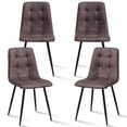 thumbnail image 1 of Set of 4 Velvet Dining Chairs - Mid Century Modern Dinning Chair, Upholstered Cushion Seat, Square-Patterned Backrest, Brown, Dinner Chairs with Metal Legs for Dining Living Room, Bedroom, 1 of 7