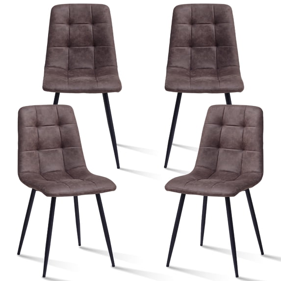 Set of 4 Velvet Dining Chairs - Mid Century Modern Dinning Chair, Upholstered Cushion Seat, Square-Patterned Backrest, Brown, Dinner Chairs with Metal Legs for Dining Living Room, Bedroom