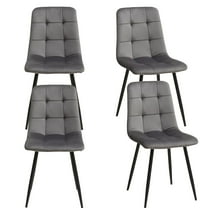 Set of 4 Velvet Dining Chairs - Mid Century Modern Dinning Chair, Upholstered Cushion Seat, Square-Patterned Backrest, Grey, Dinner Chairs with Metal Legs for Dining Living Room, Bedroom