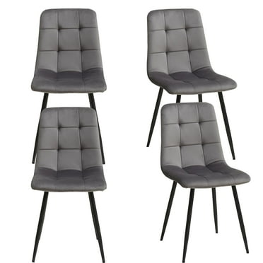 Set of 4 Velvet Dining Chairs - Mid Century Modern Dinning Chair, Upholstered Cushion Seat, Square-Patterned Backrest, Grey, Dinner Chairs with Metal Legs for Dining Living Room, Bedroom